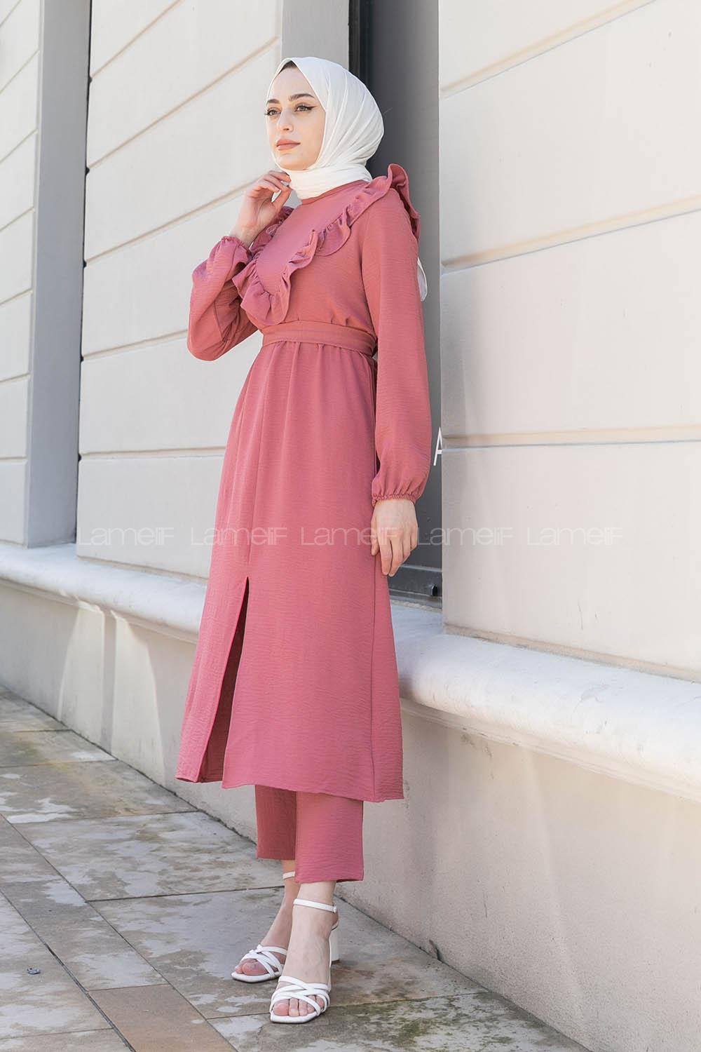 Modalamelif Önü Fırfırlı İkili Takım Gül