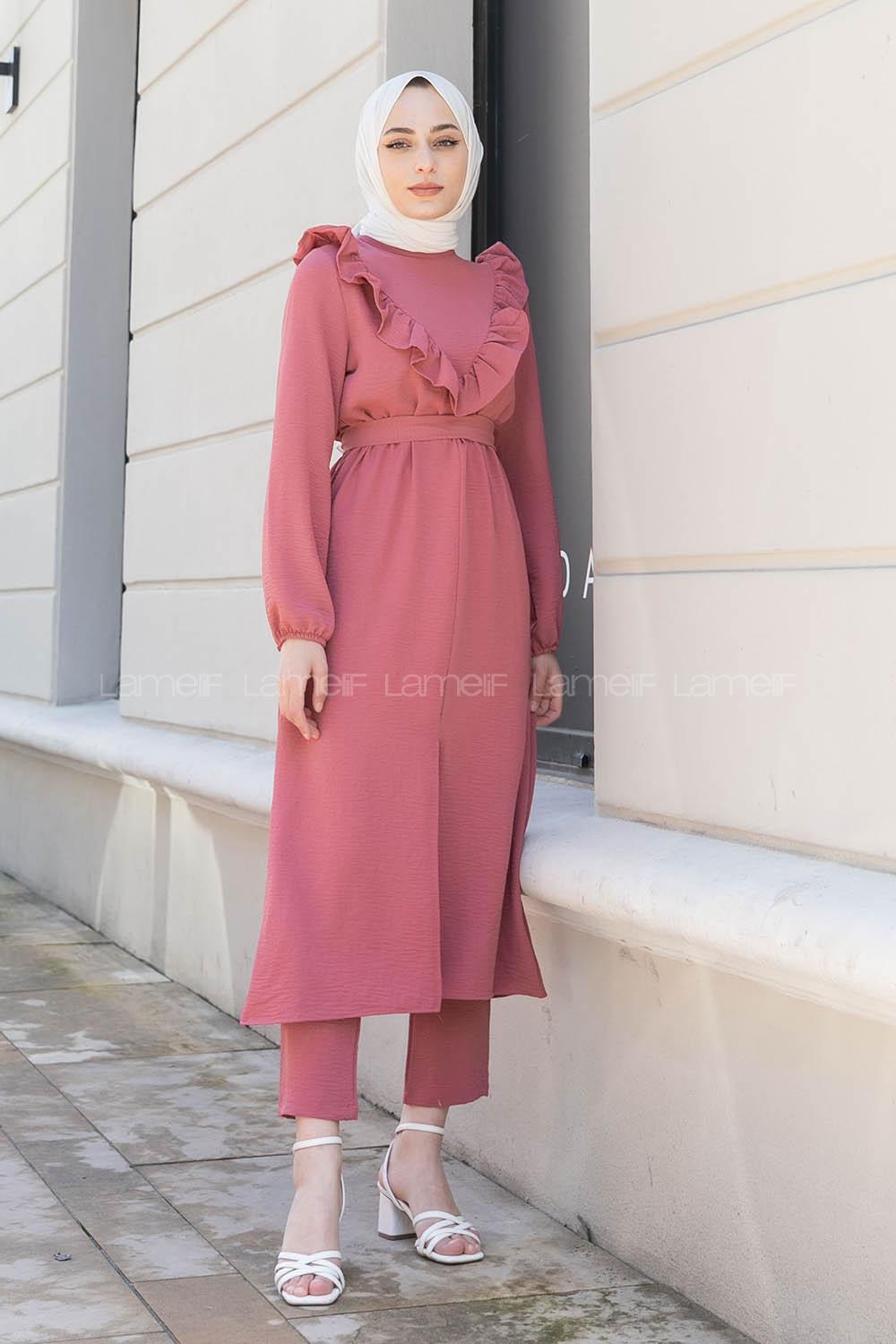 Modalamelif Önü Fırfırlı İkili Takım Gül