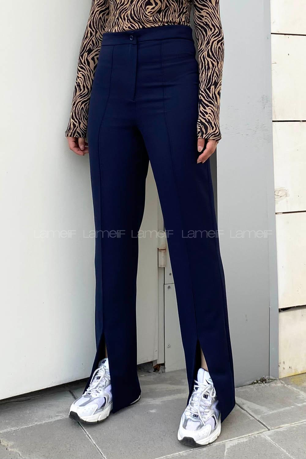 Modalamelif Yırtmaç Detaylı Havuç Paça Pantolon  Lacivert