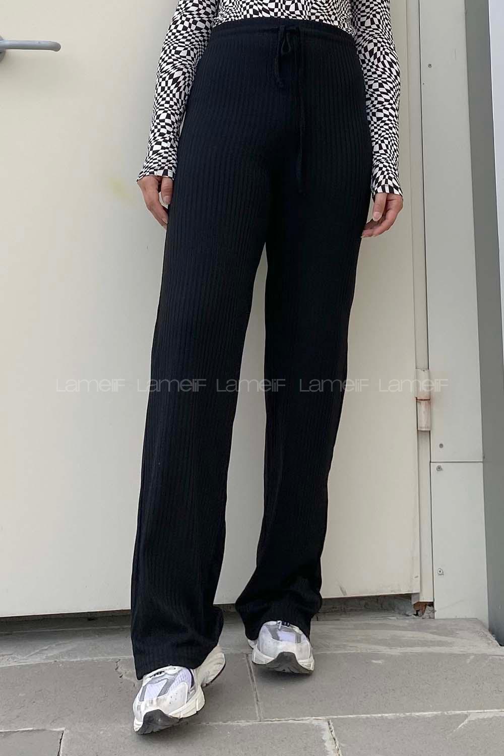 Modalamelif Beli Bağcıklı Kaşkorse Pantolon Siyah