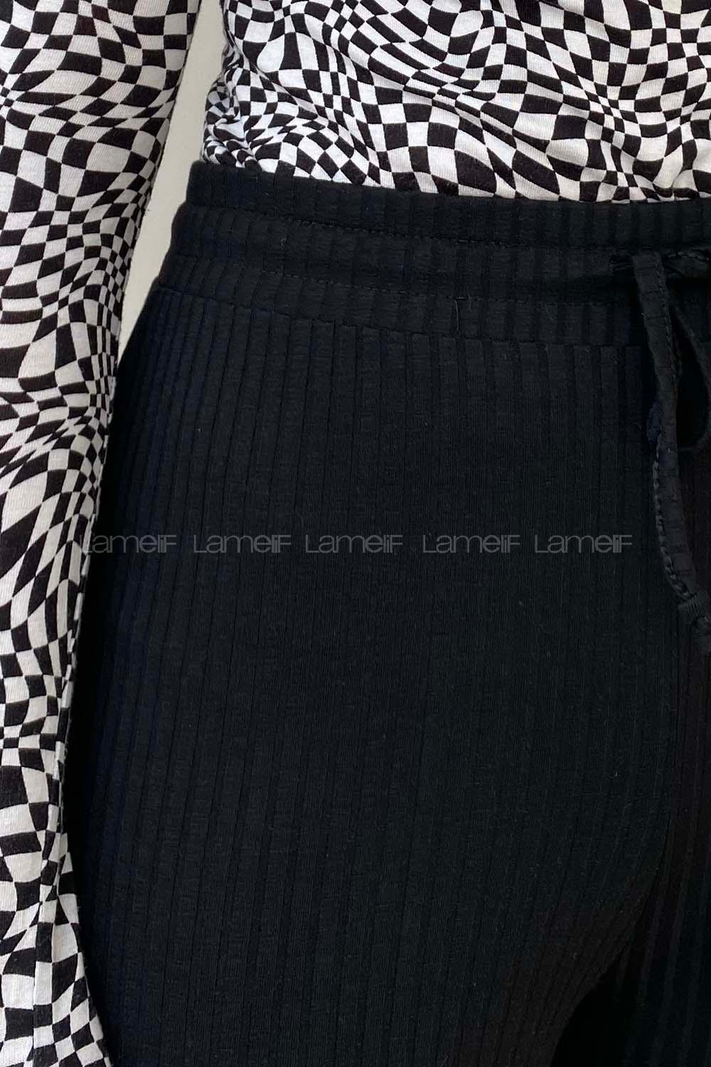 Modalamelif Beli Bağcıklı Kaşkorse Pantolon Siyah