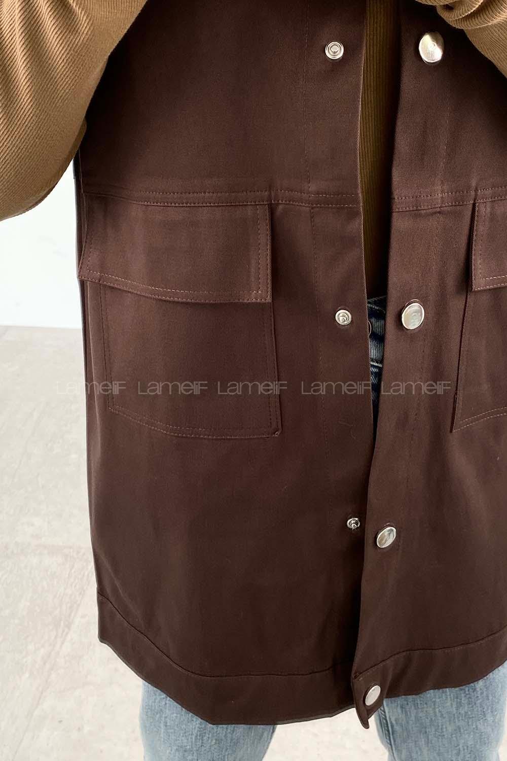 Lamelif Önü Çıtçıt Düğmeli Yelek Kahverengi