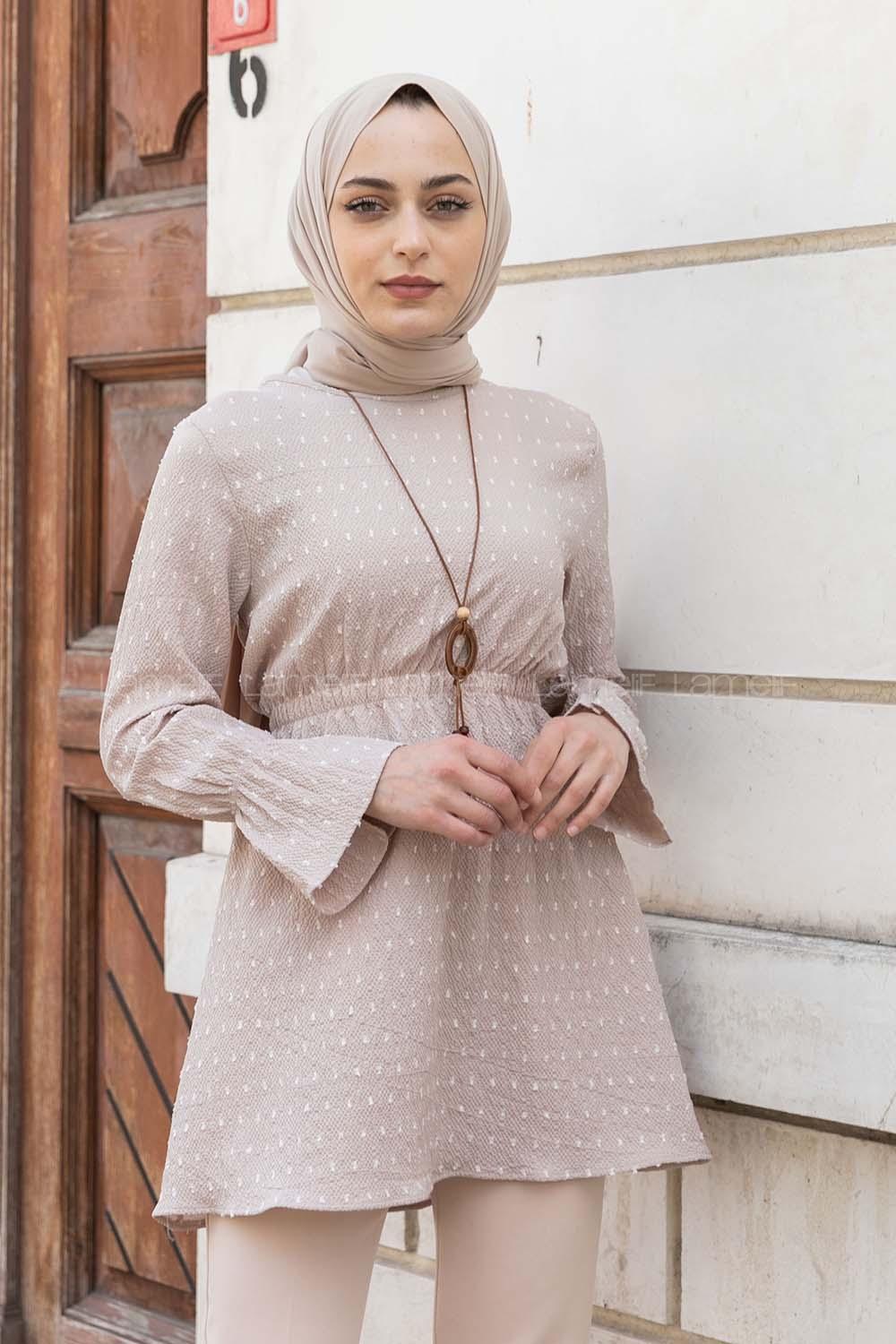 Stone Medium Crew Neck Cotton Unprinted Tunic