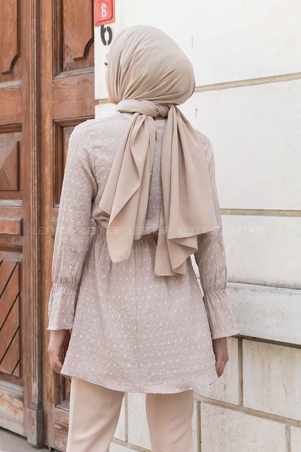 Stone Medium Crew Neck Cotton Unprinted Tunic