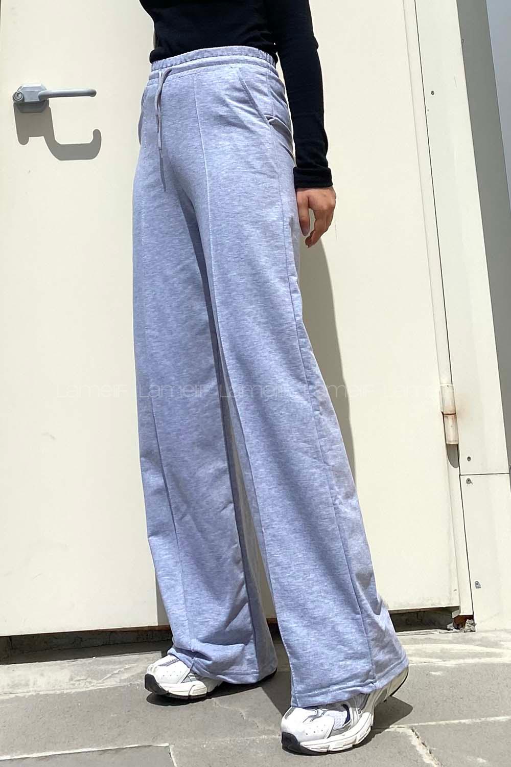 Modalamelif Çımalı Bol Paça Pantolon Gri