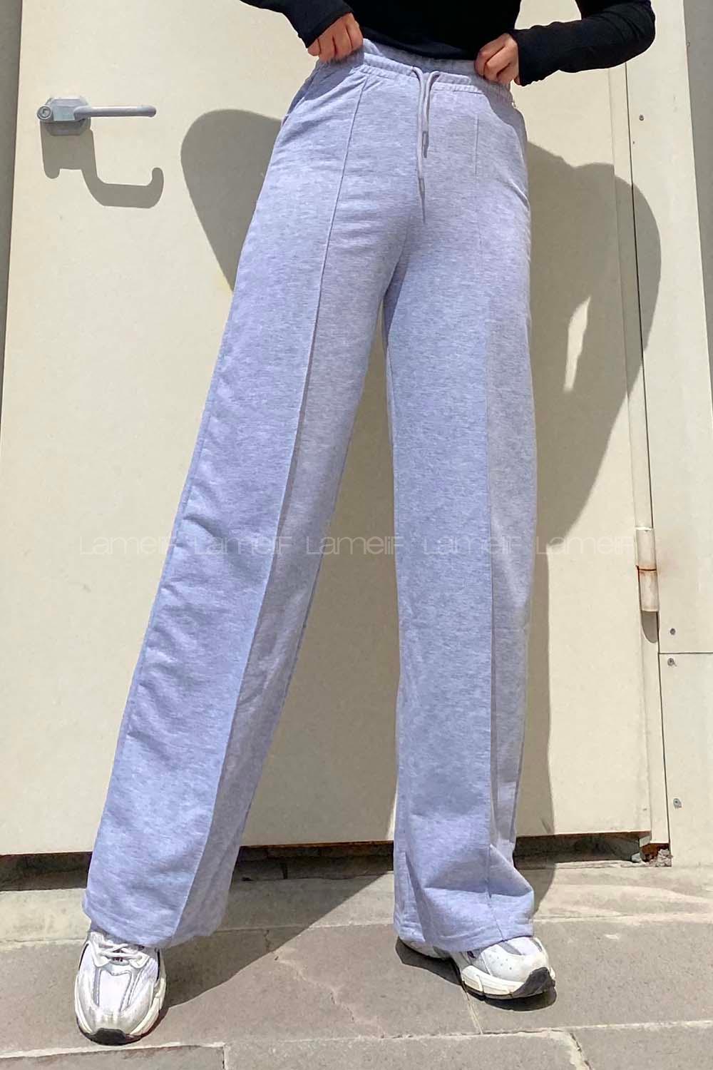 Modalamelif Çımalı Bol Paça Pantolon Gri