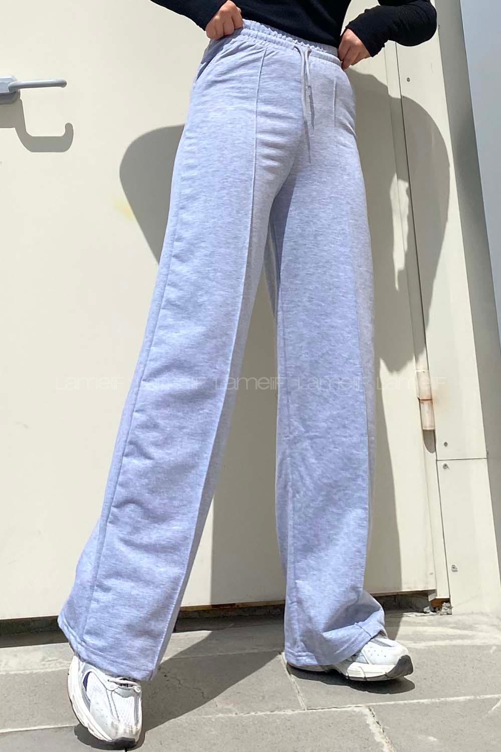 Modalamelif Çımalı Bol Paça Pantolon Gri