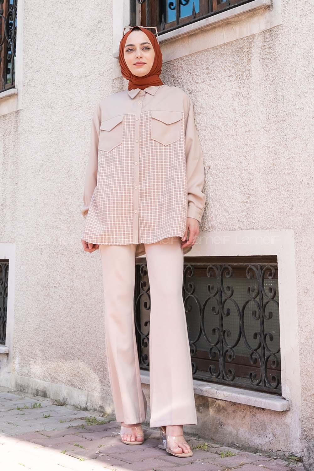 Beige Shirt Collar Long Arm Crepe Fabric Printed Shirt