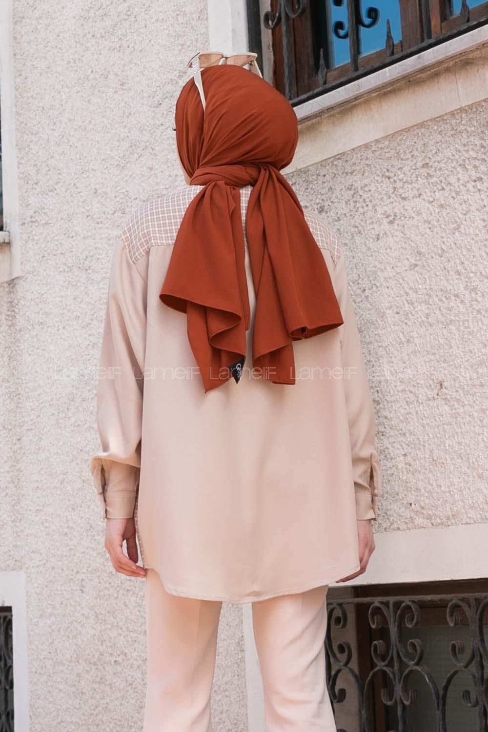 Beige Shirt Collar Long Arm Crepe Fabric Printed Shirt