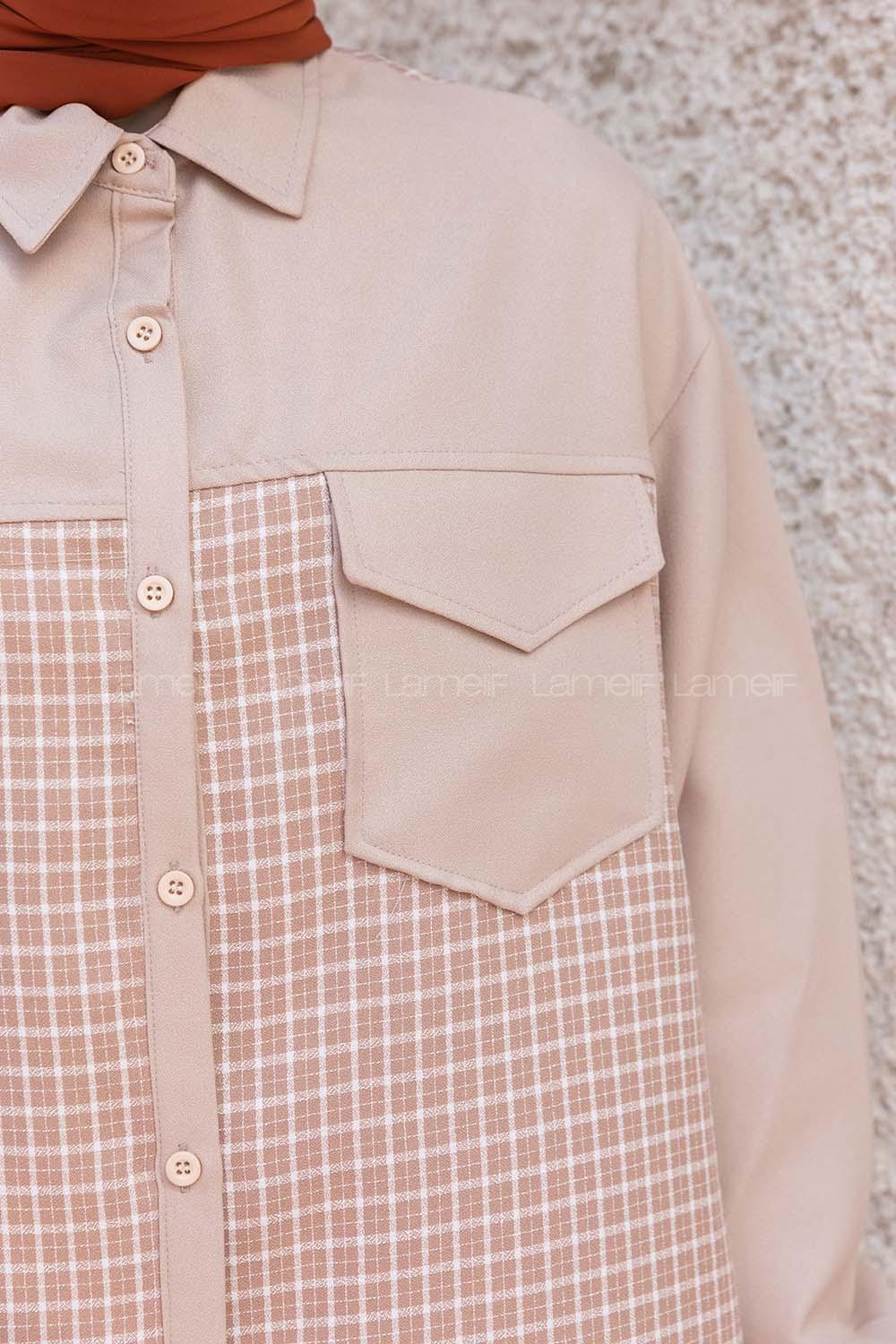 Beige Shirt Collar Long Arm Crepe Fabric Printed Shirt