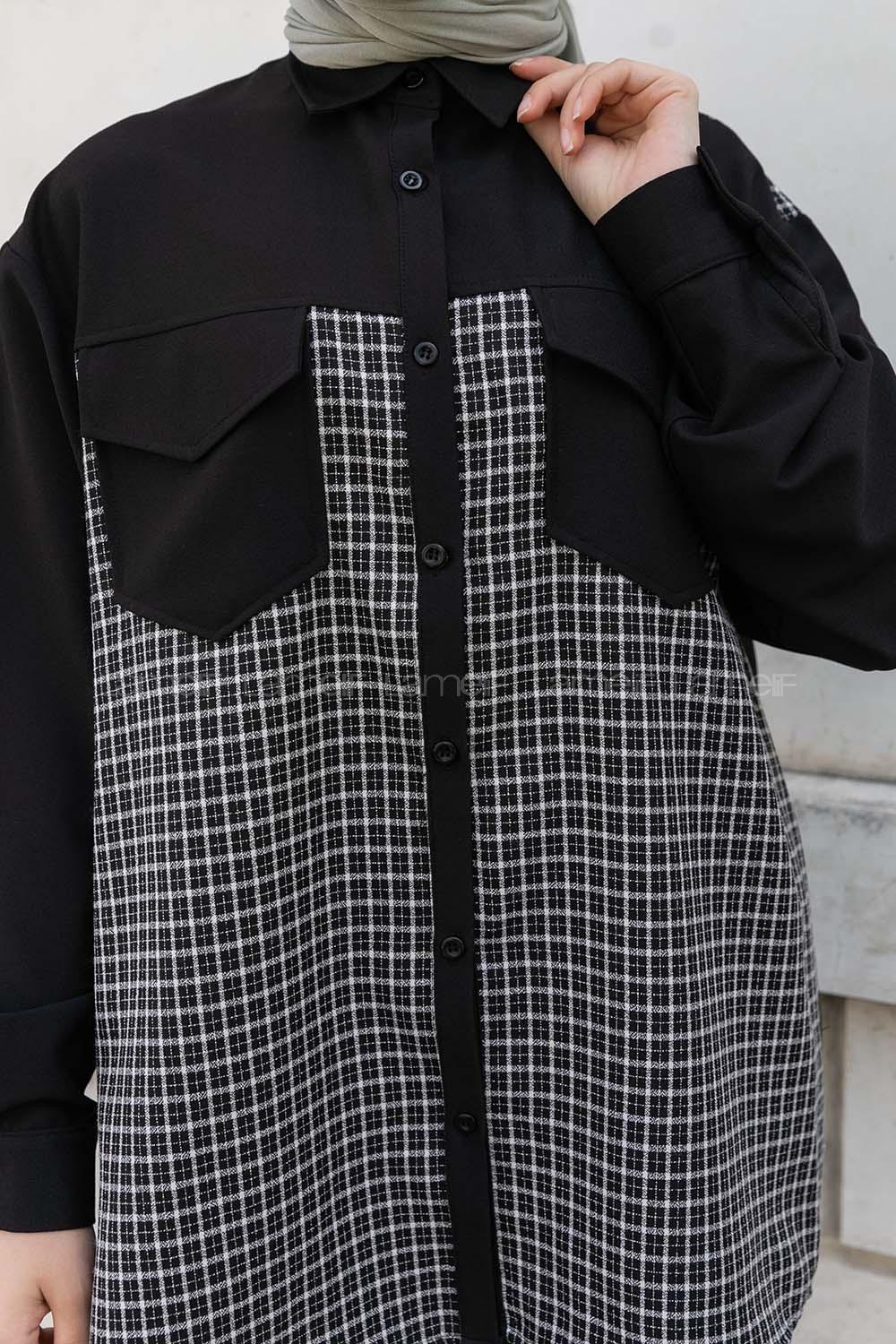 Black Shirt Collar Long Arm Crepe Fabric Printed Shirt