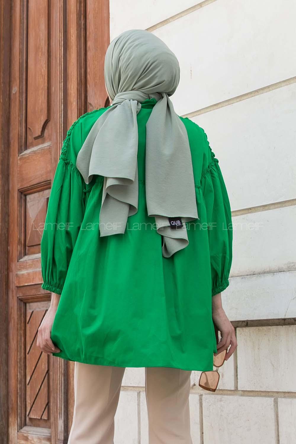 Green Neck Neck Combed Fabric Unprinted Tunic