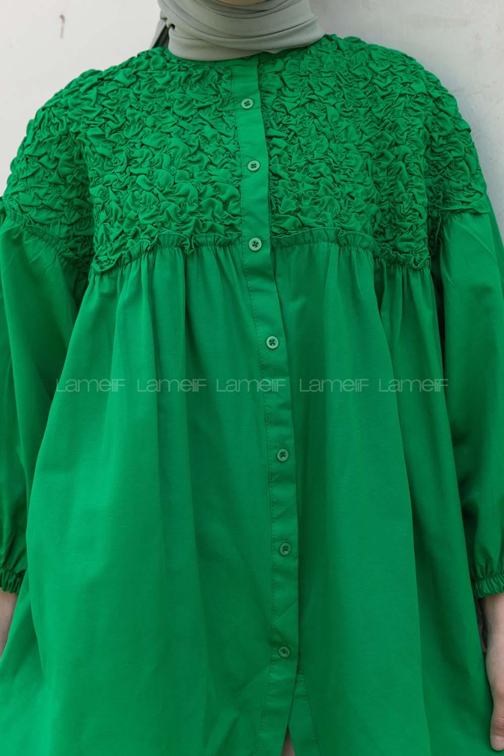 Green Neck Neck Combed Fabric Unprinted Tunic