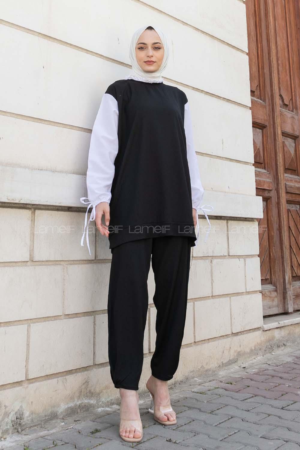 Black Crew Neck Long Arm Without Accessories Crepe Fabric Regular Trousers Comfortable Suit