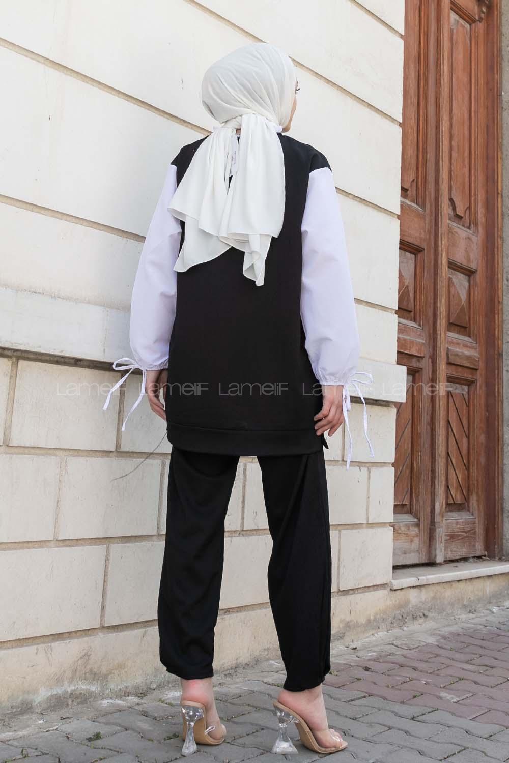 Black Crew Neck Long Arm Without Accessories Crepe Fabric Regular Trousers Comfortable Suit