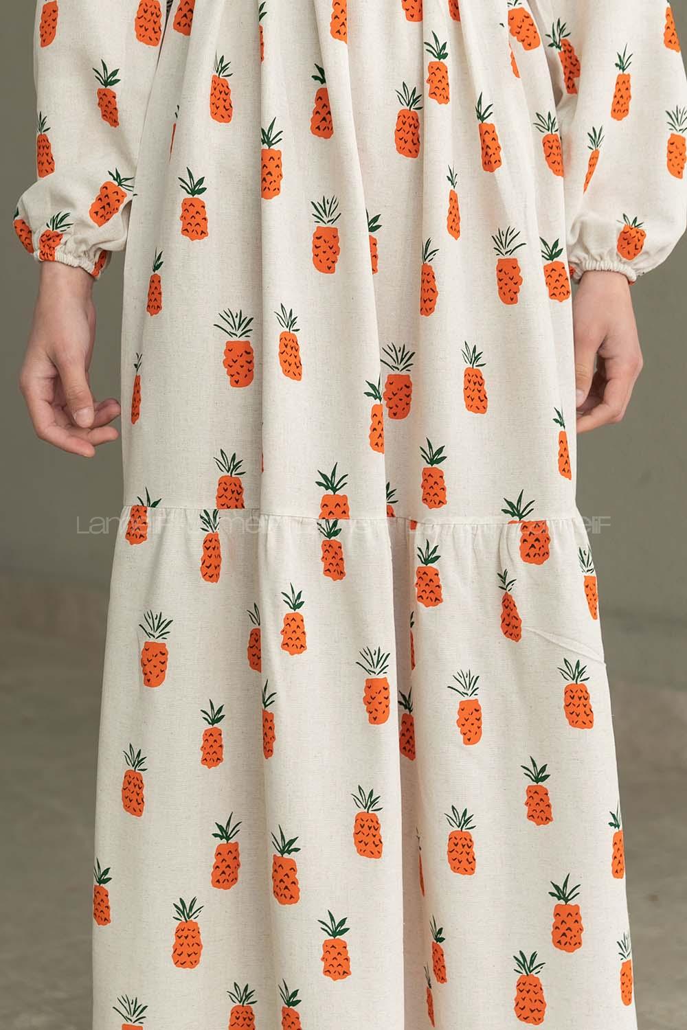 Orange Crew Neck Linen Printed Dresess