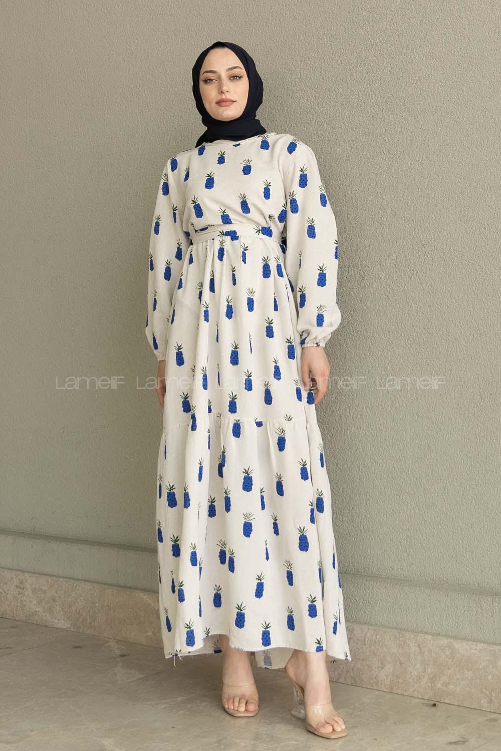 Bone Sax Crew Neck Linen Printed Dresess