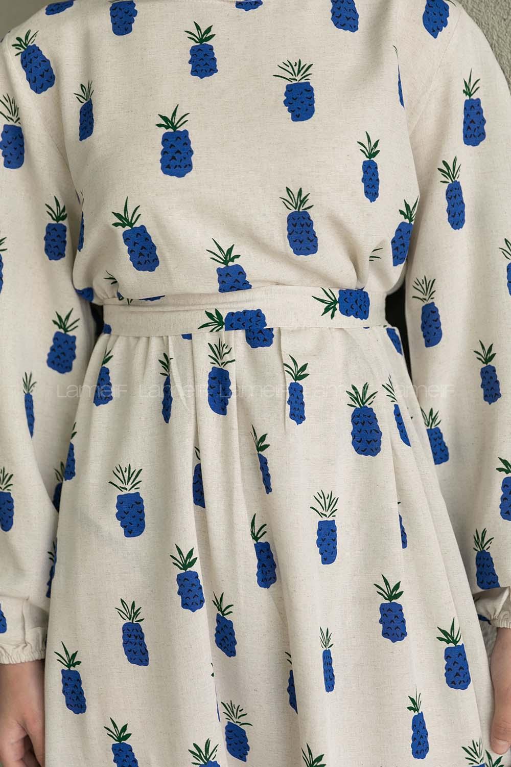 Bone Sax Crew Neck Linen Printed Dresess