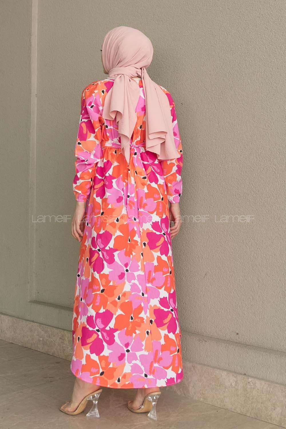 Fuchsia Crew Neck Poplin Fabric Unprinted Dresess