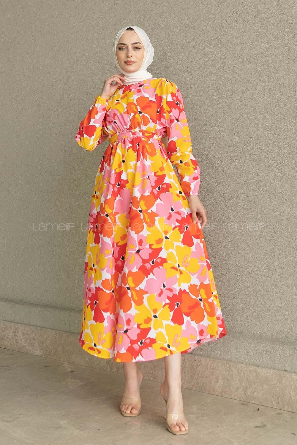 Yellow Crew Neck Poplin Fabric Unprinted Dresess