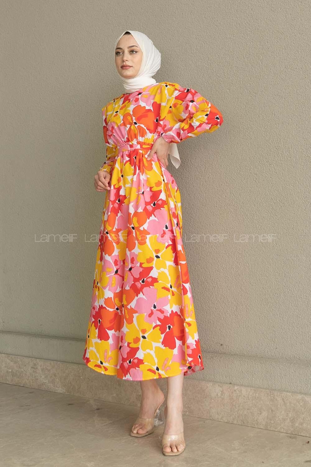 Yellow Crew Neck Poplin Fabric Unprinted Dresess