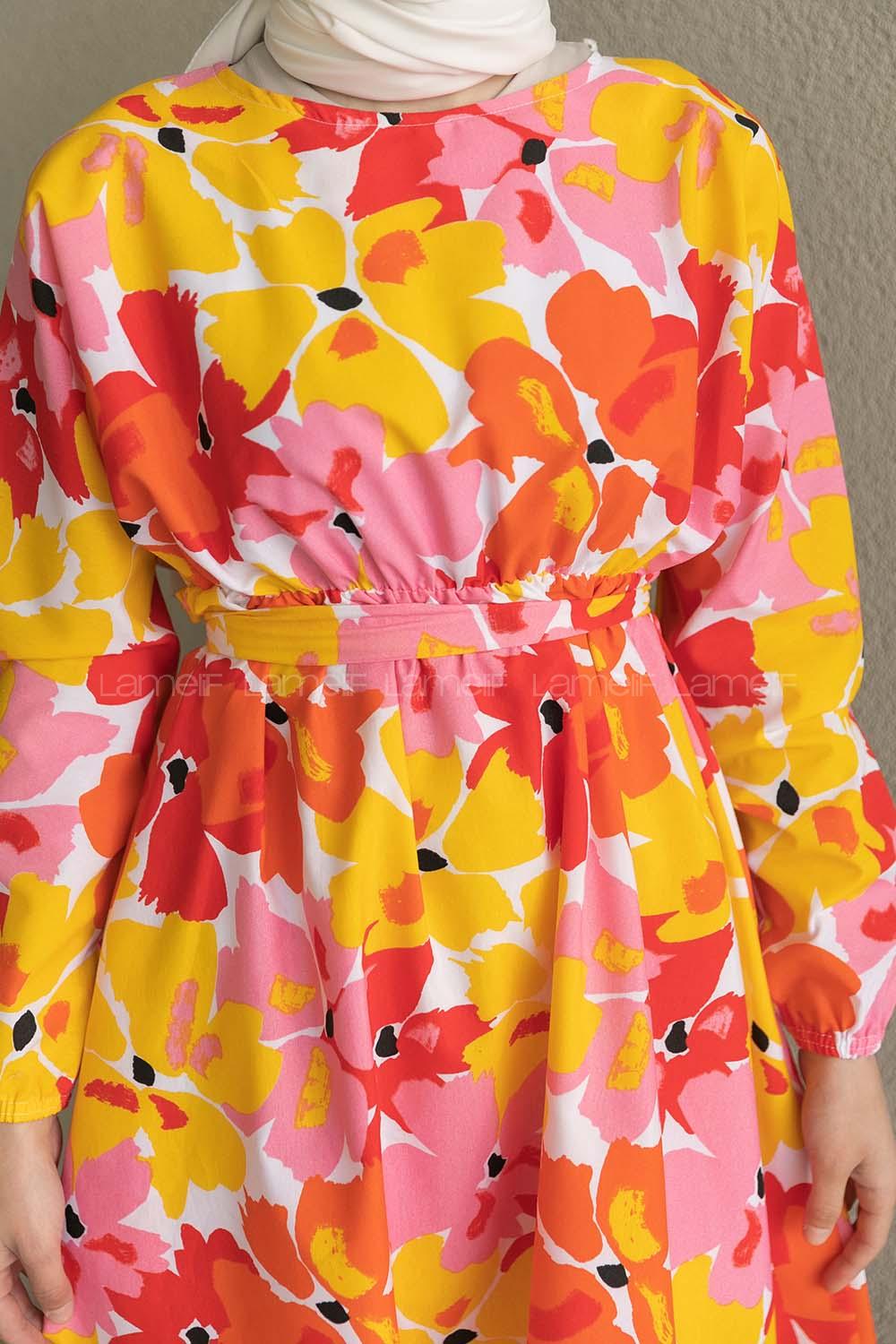 Yellow Crew Neck Poplin Fabric Unprinted Dresess