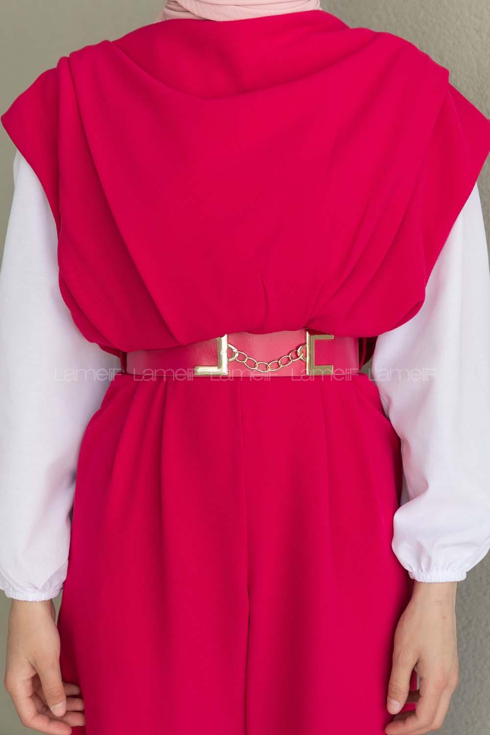 Fuchsia Roll Neck Crepe Fabric Unprinted Overalls