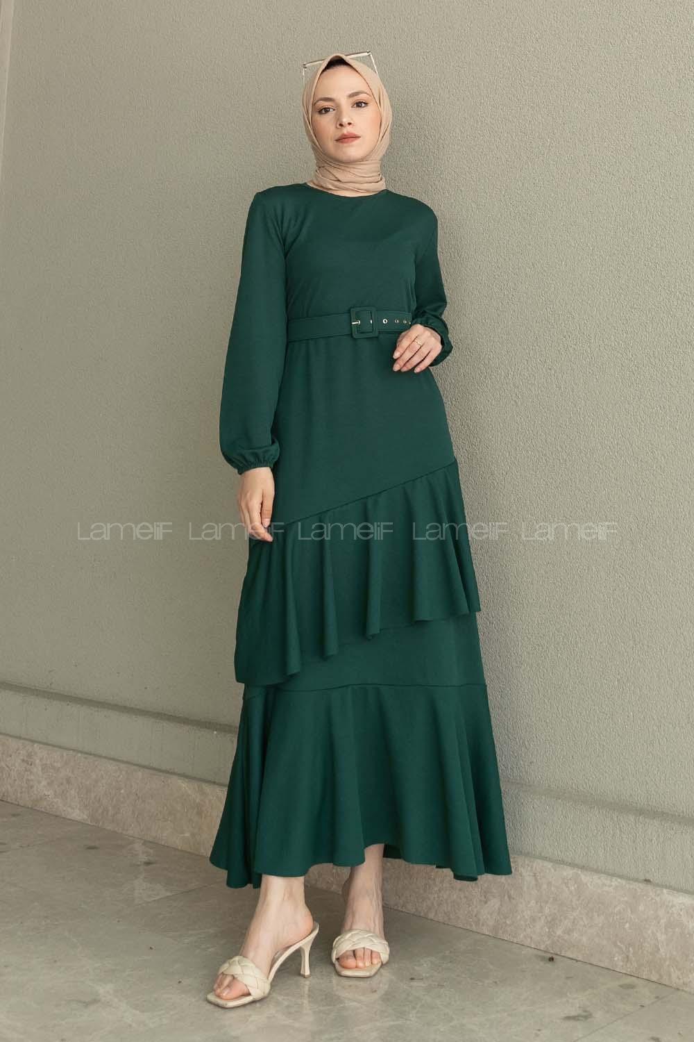 Emerald Green Medium Crew Neck Knitwear Unprinted Dresess