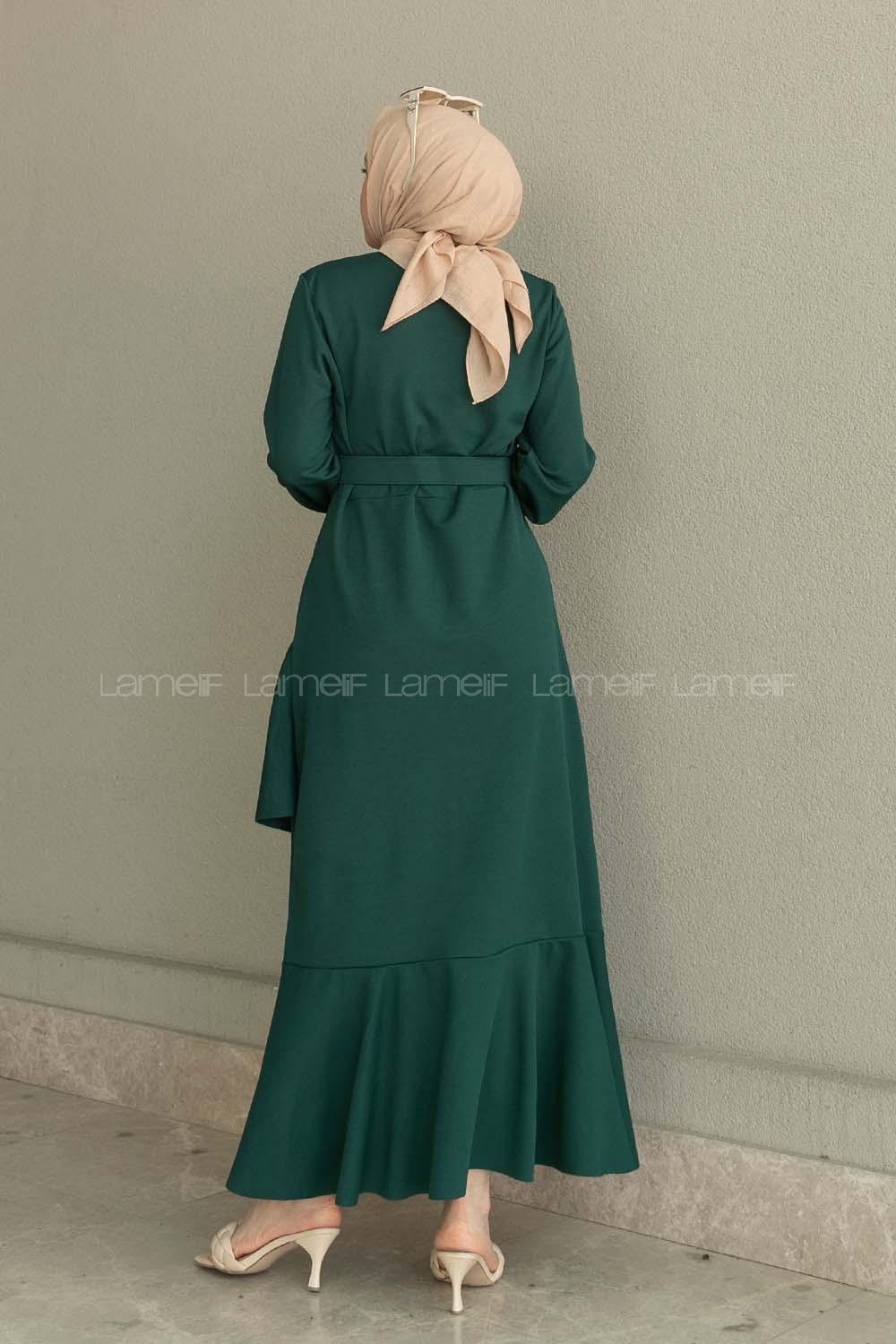 Emerald Green Medium Crew Neck Knitwear Unprinted Dresess