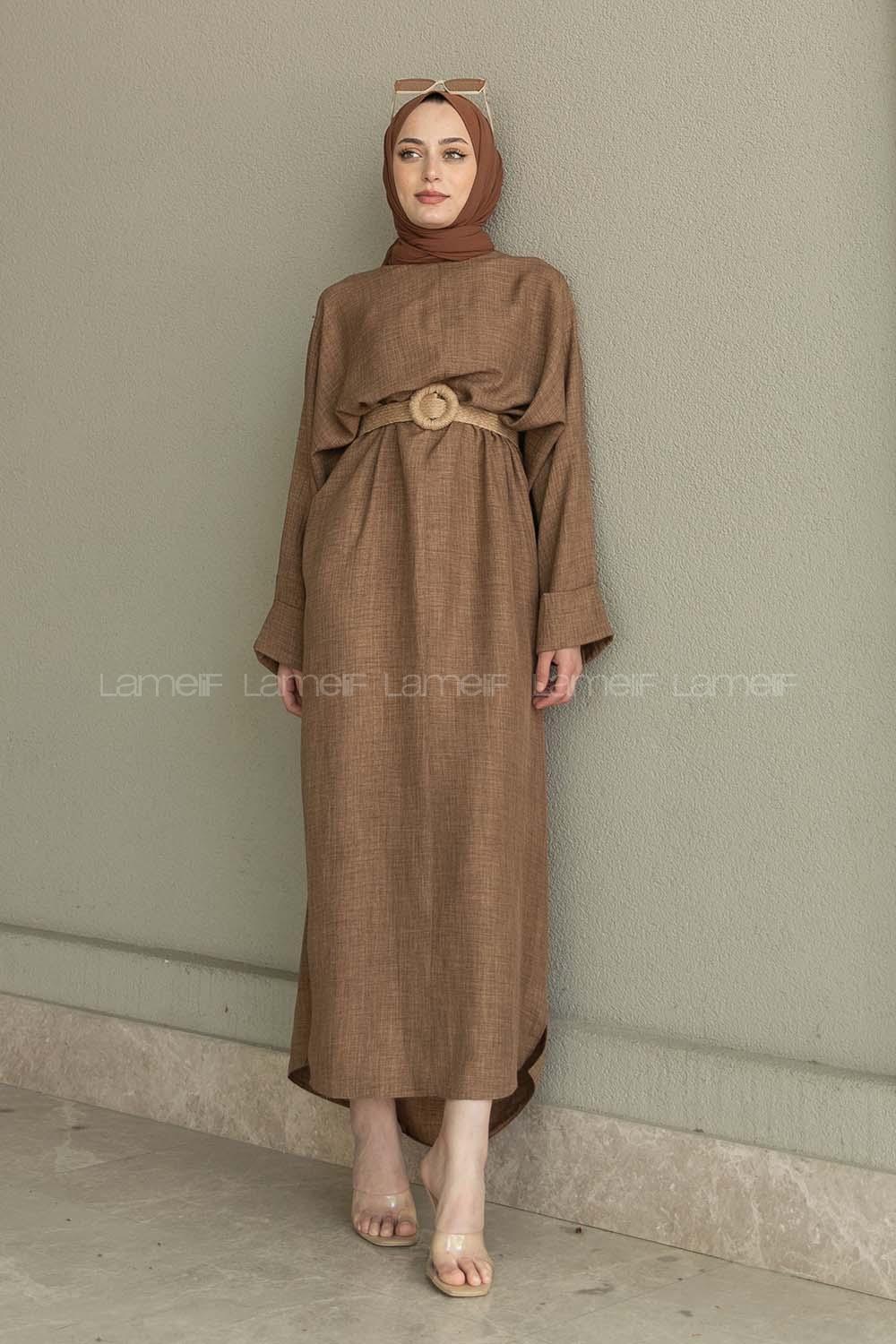 Soft Brown Crew Neck Ayrobin Unprinted Dresess