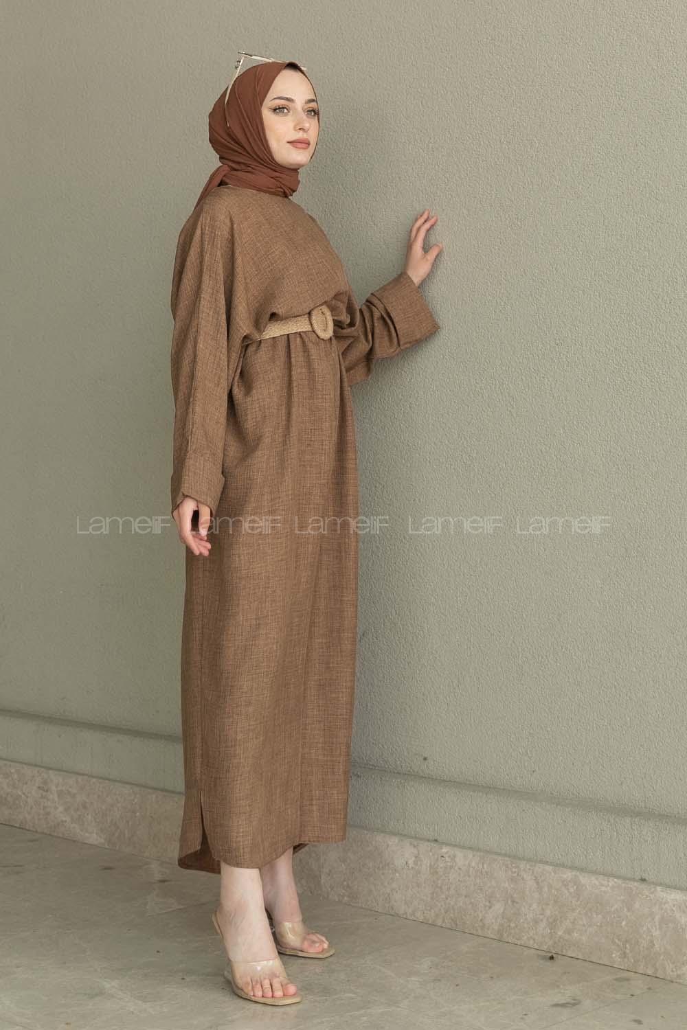 Soft Brown Crew Neck Ayrobin Unprinted Dresess