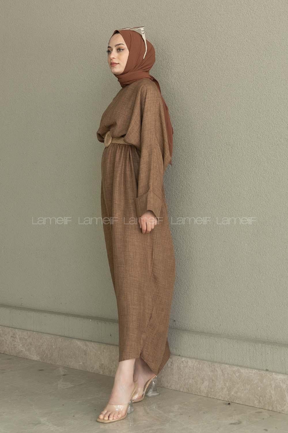 Soft Brown Crew Neck Ayrobin Unprinted Dresess