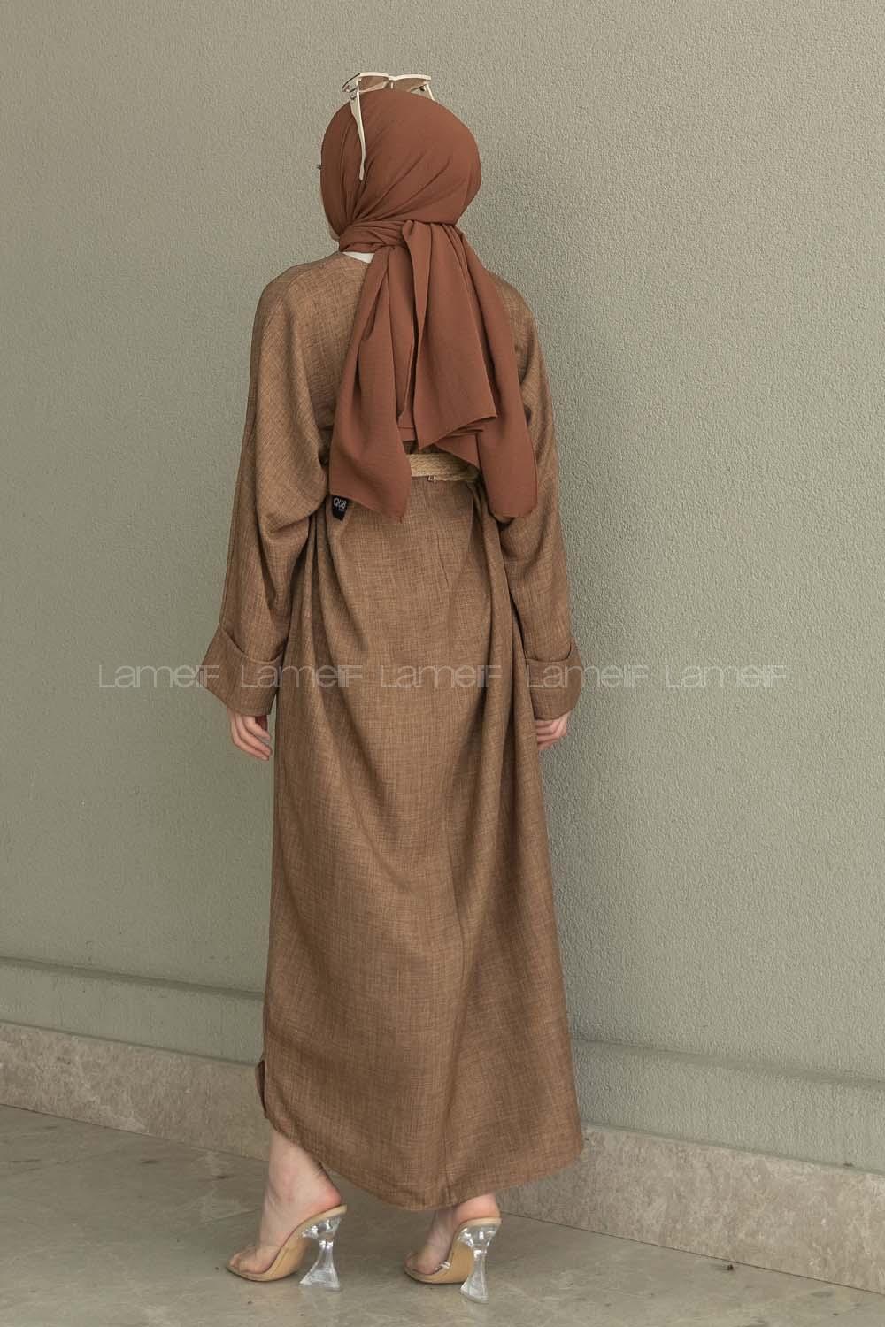 Soft Brown Crew Neck Ayrobin Unprinted Dresess