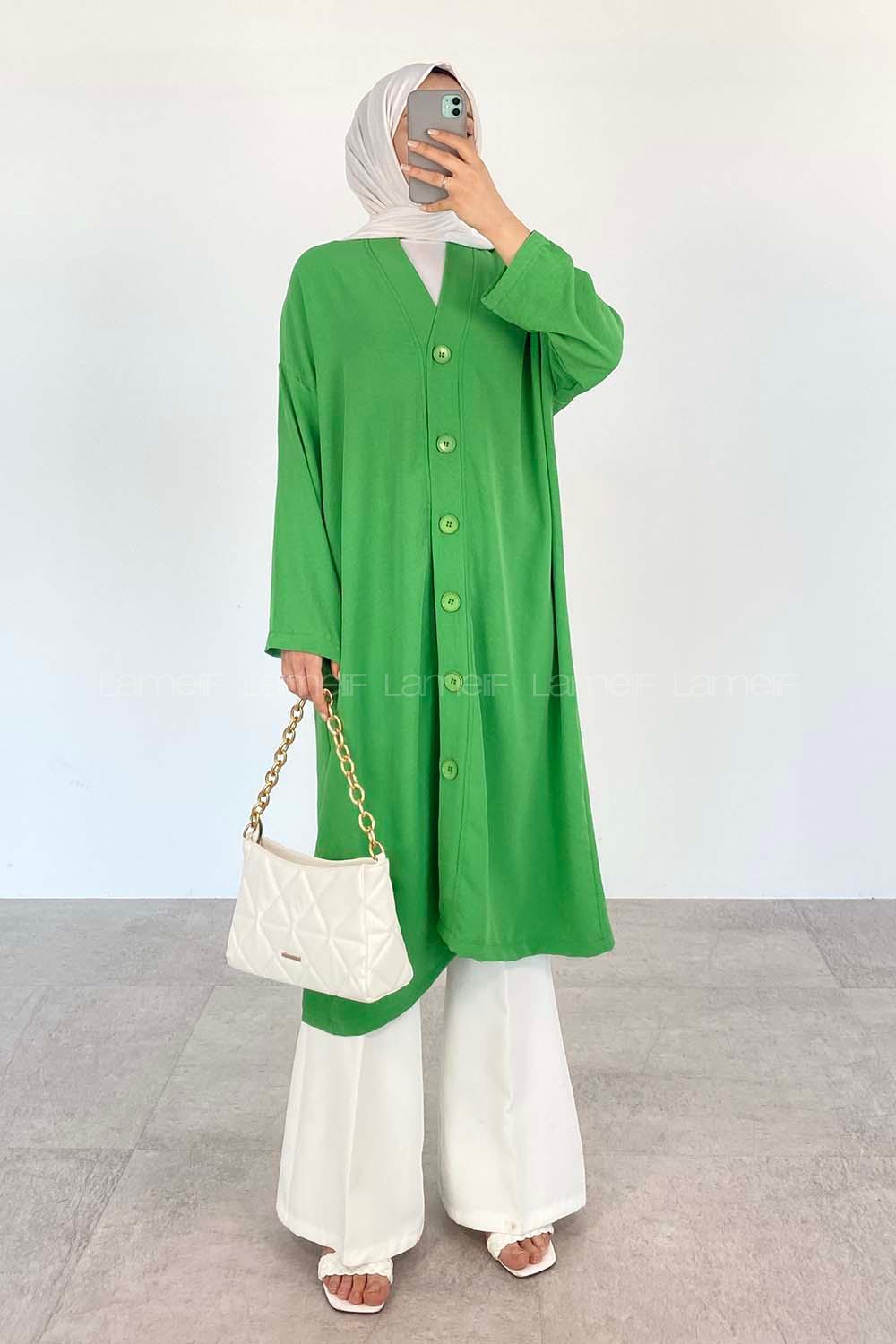 Green Loose Crew Neck Long Arm Knitwear Cardigan