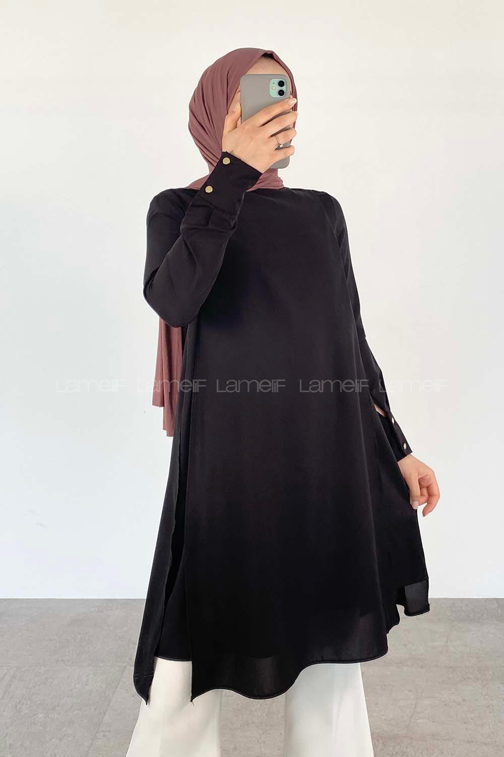 Black Crew Neck Cotton Fabric Unprinted Tunic