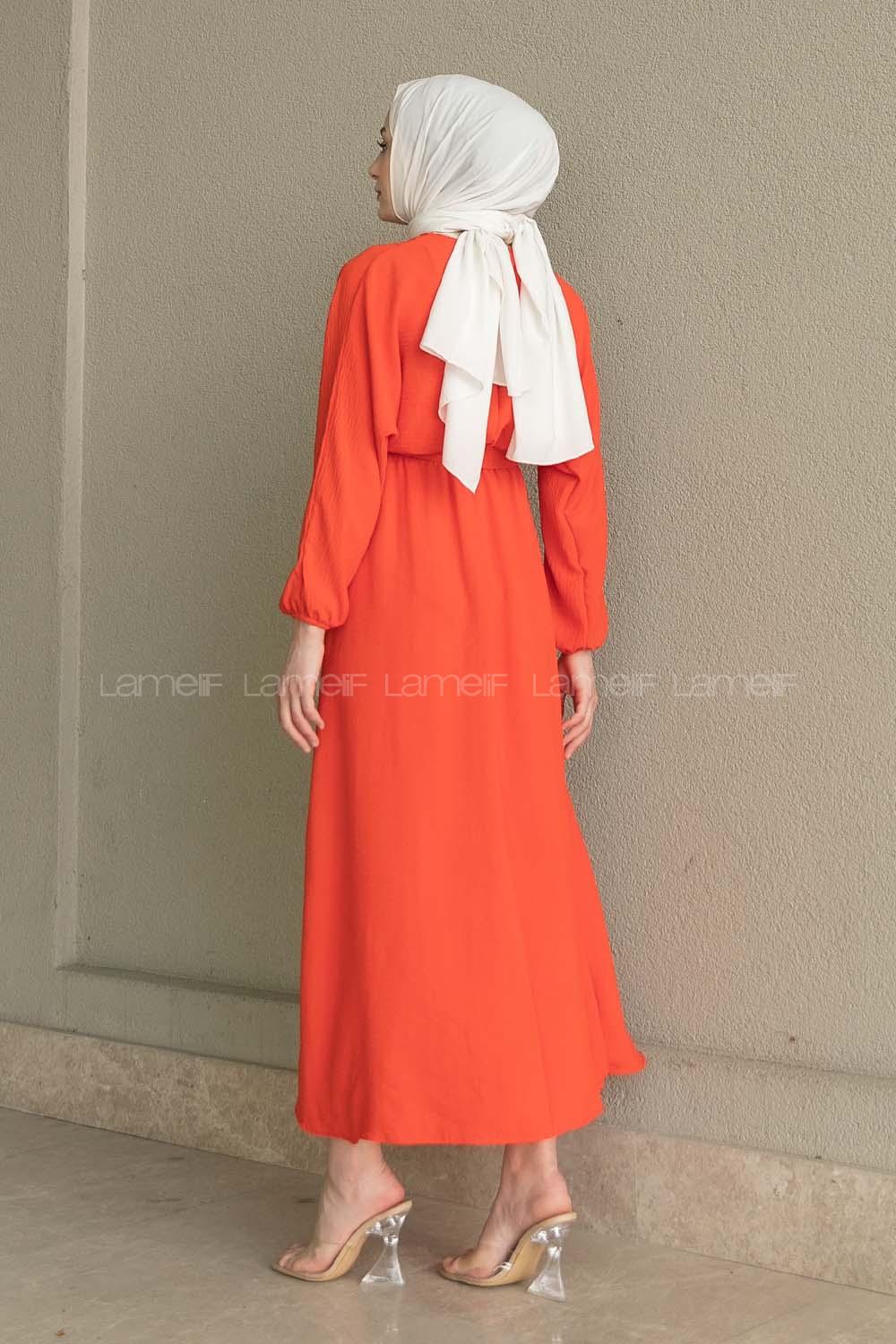Orange Crew Neck Acrylic Unprinted Dresess