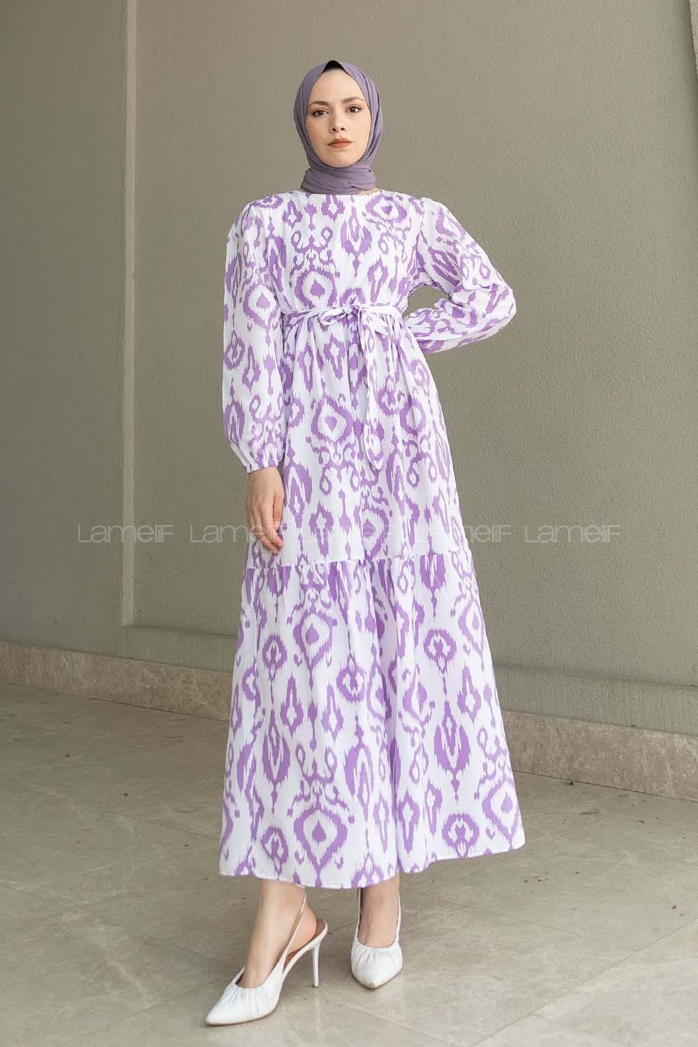 Lilac Crew Neck Cotton Printed Dresess