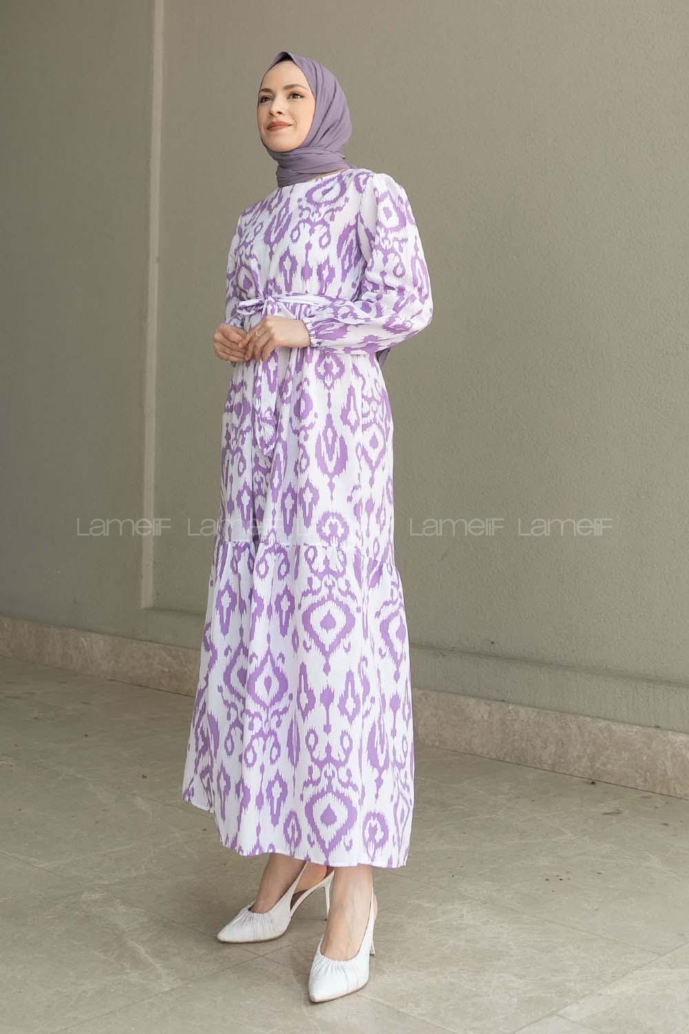 Lilac Crew Neck Cotton Printed Dresess