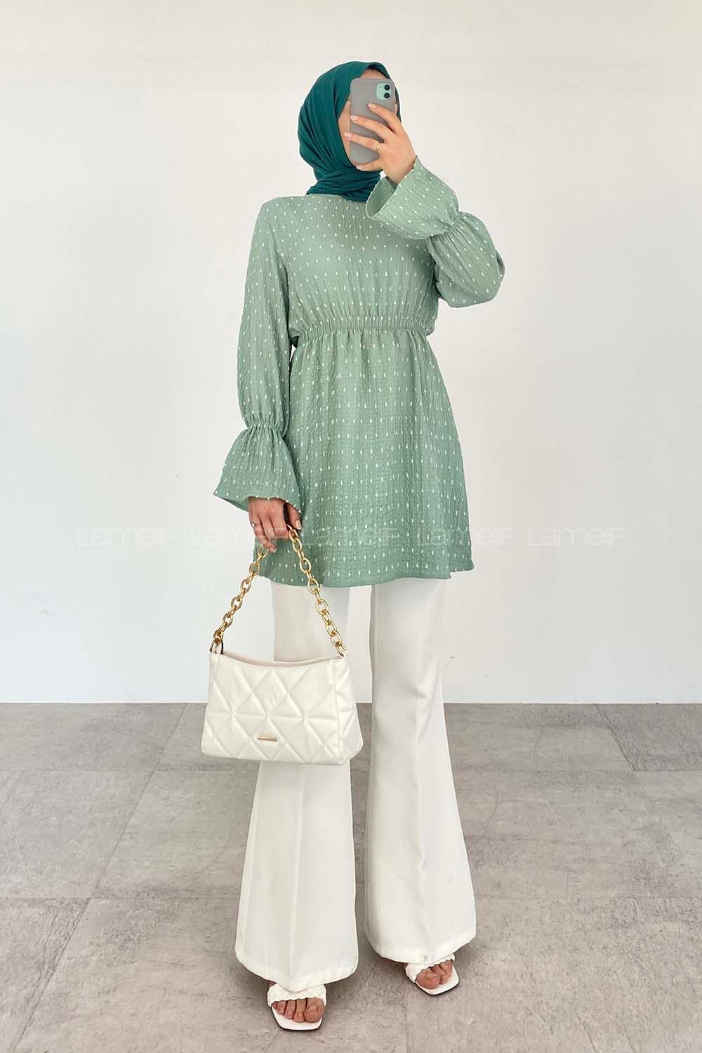 Mint Green Medium Crew Neck Cotton Unprinted Tunic