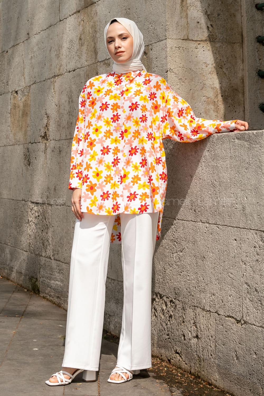 Orange Shirt Collar Long Arm Cotton Printed Shirt