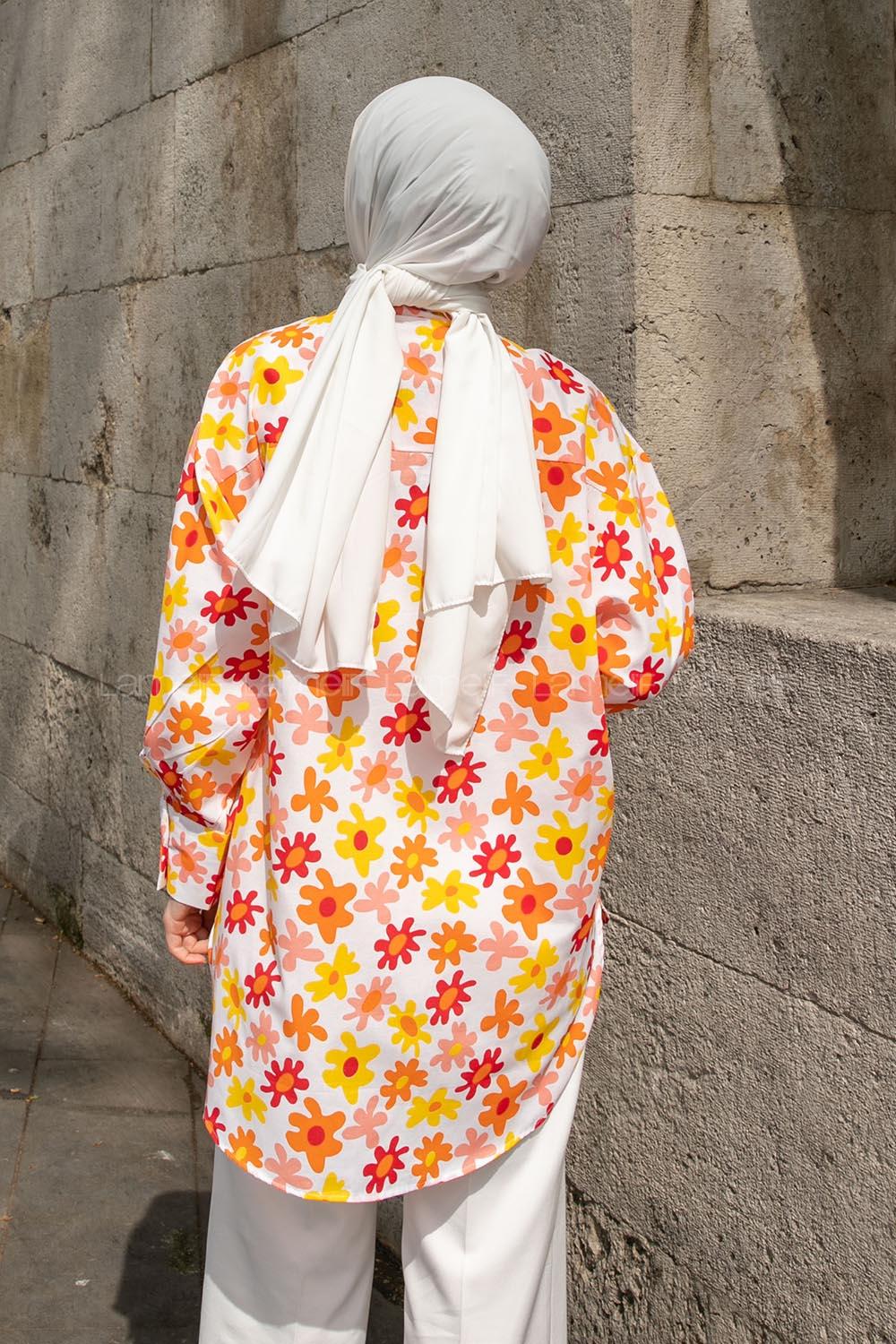 Orange Shirt Collar Long Arm Cotton Printed Shirt