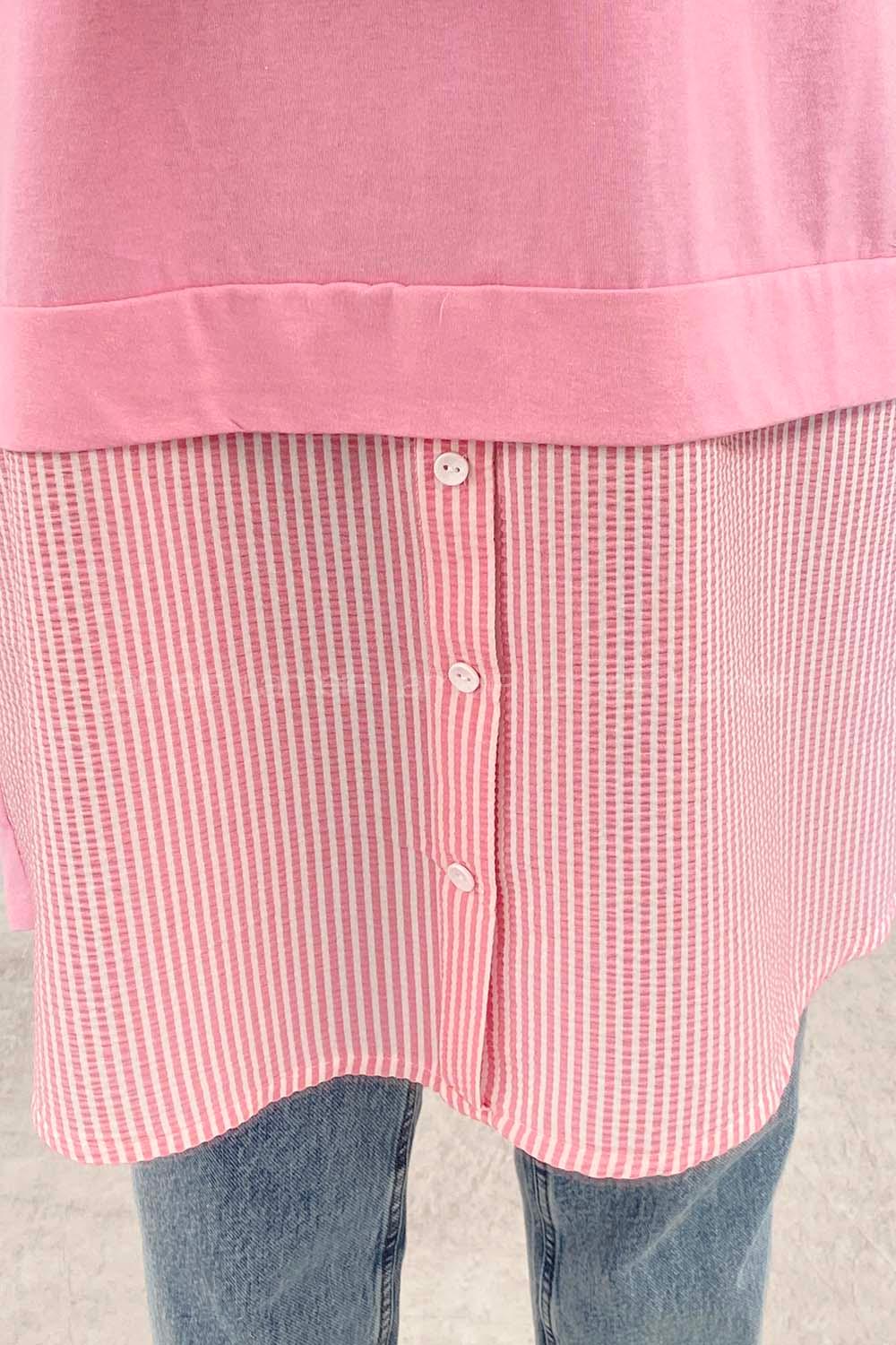 Pink Crew Neck Cotton Unprinted Tunic