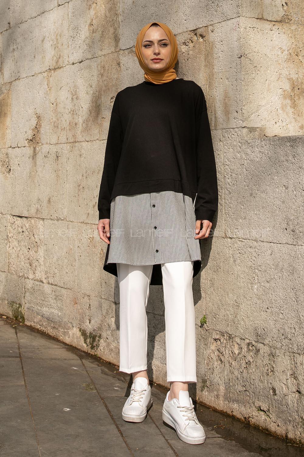 Black Crew Neck Cotton Unprinted Tunic