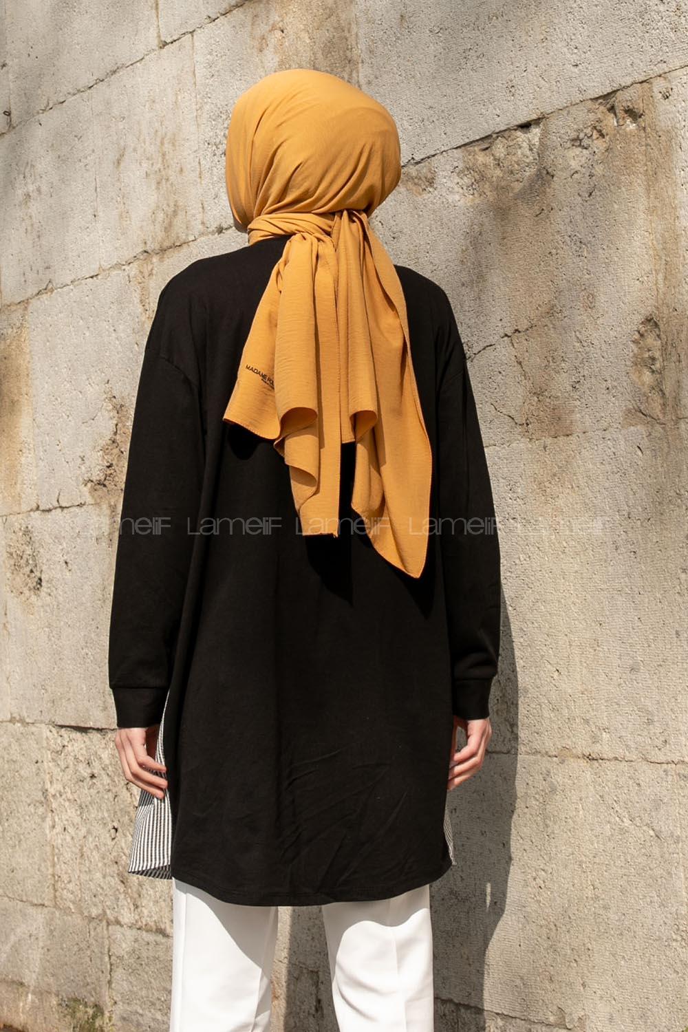 Black Crew Neck Cotton Unprinted Tunic