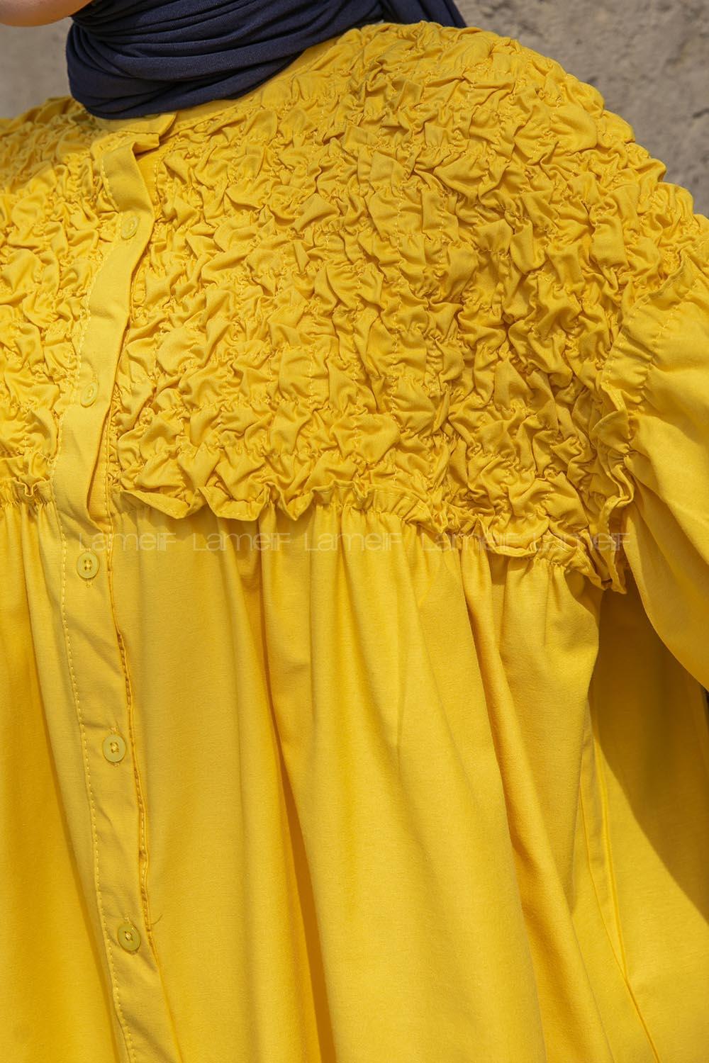 Yellow Neck Neck Combed Fabric Unprinted Tunic