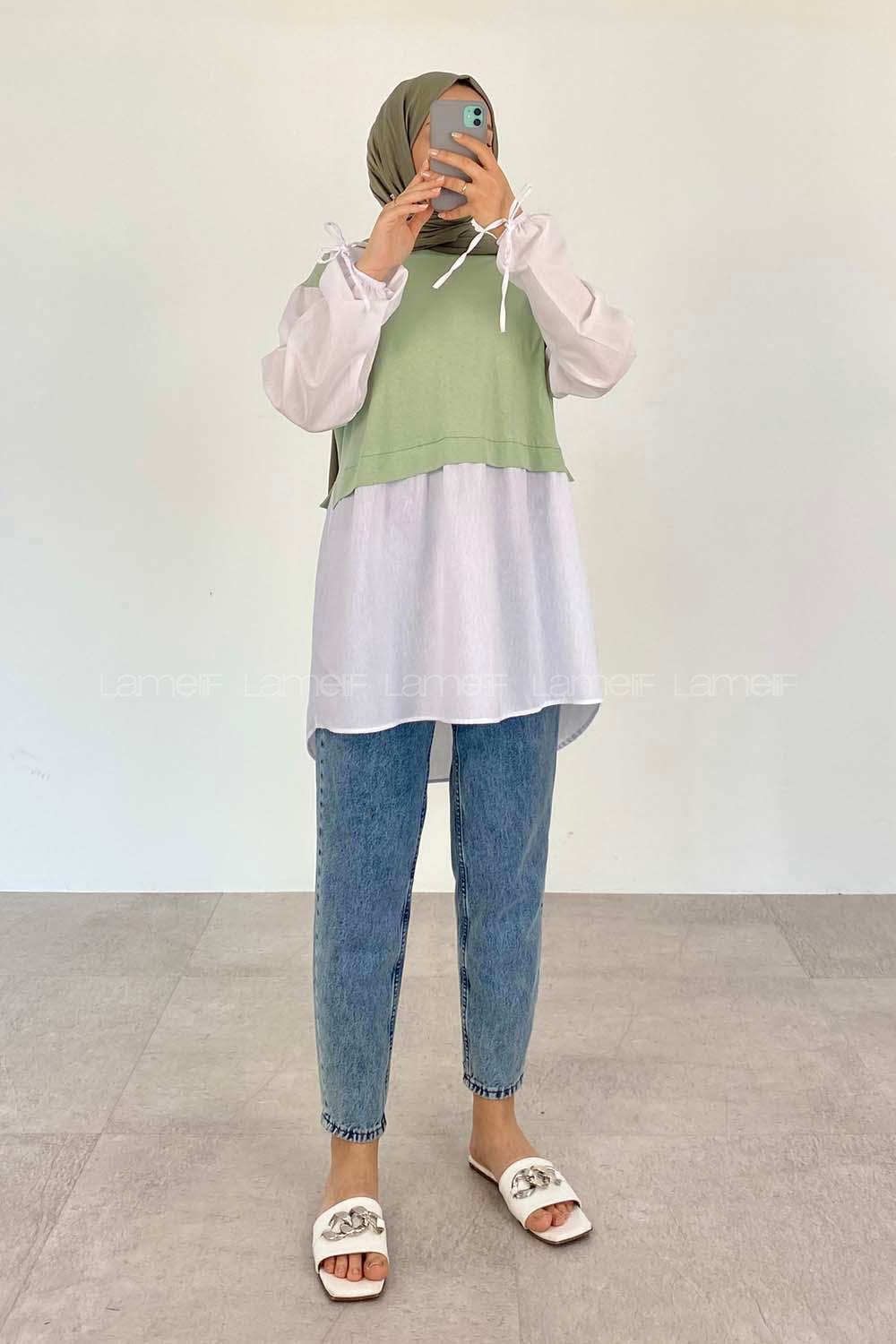 Plum Green Crew Neck Cotton Unprinted Tunic
