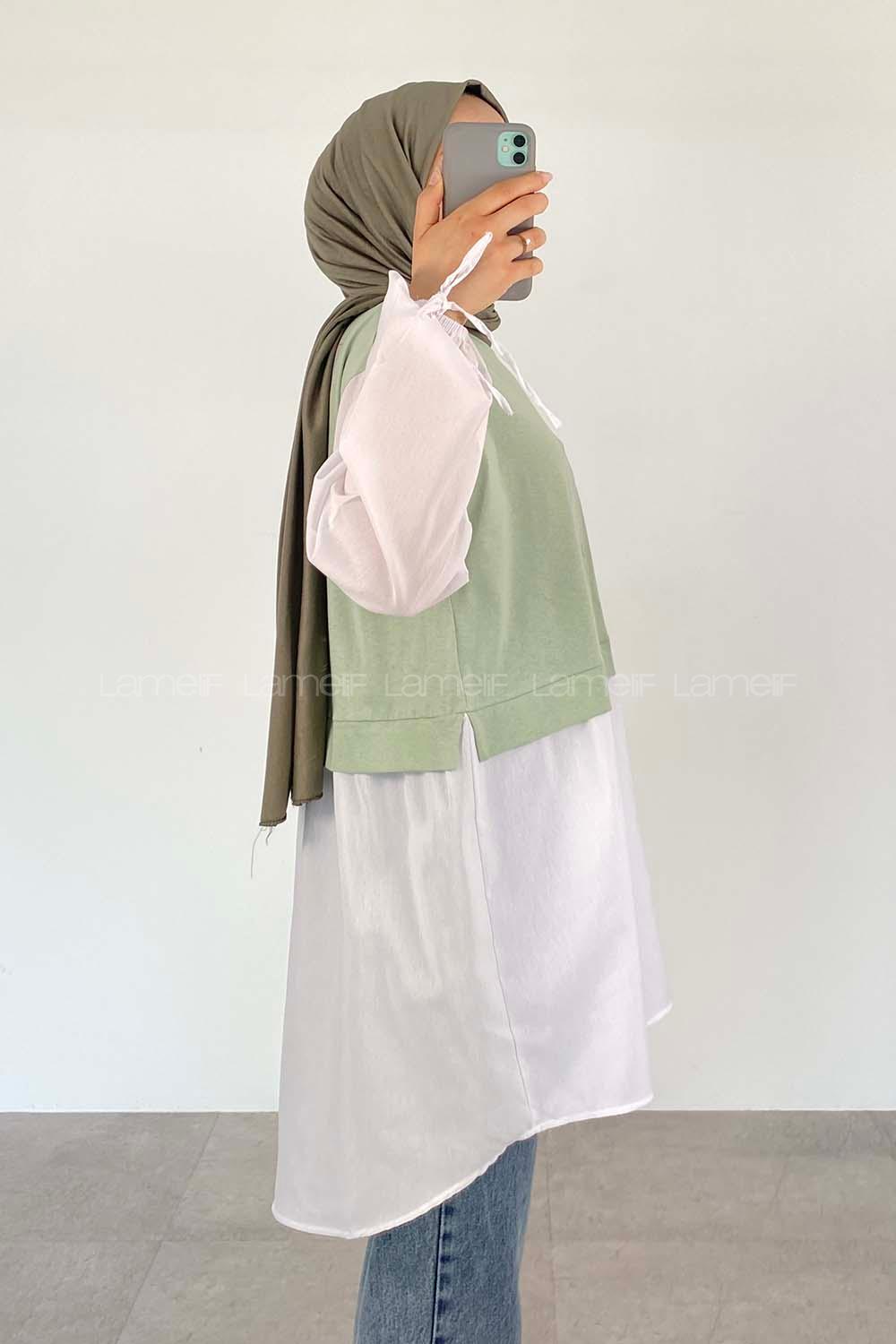 Plum Green Crew Neck Cotton Unprinted Tunic