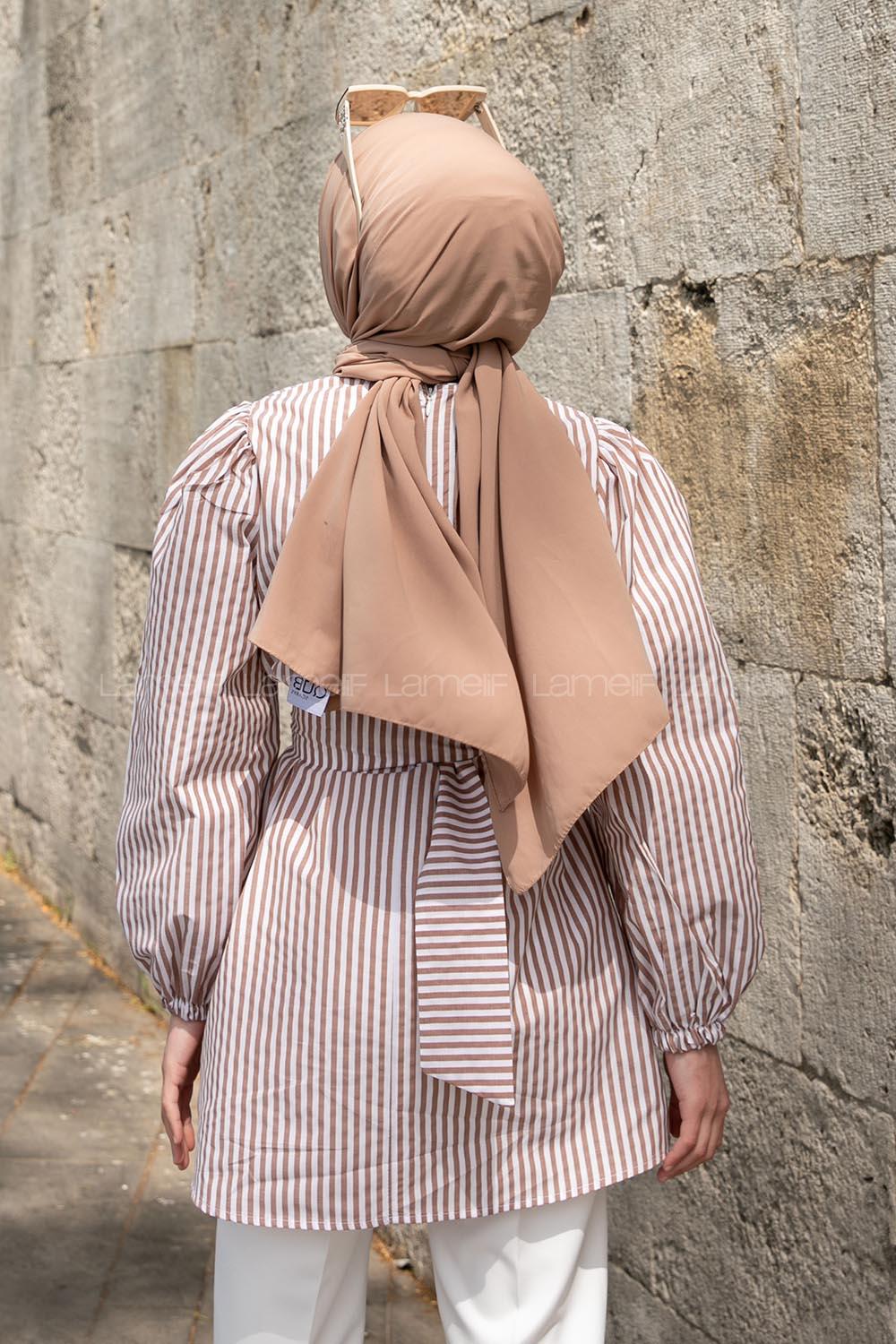 Brown Crew Neck Poplin Fabric Unprinted Tunic