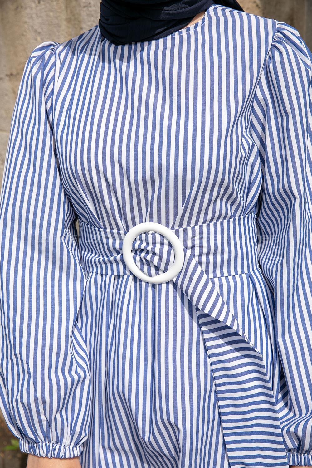 Blue Crew Neck Poplin Fabric Unprinted Tunic