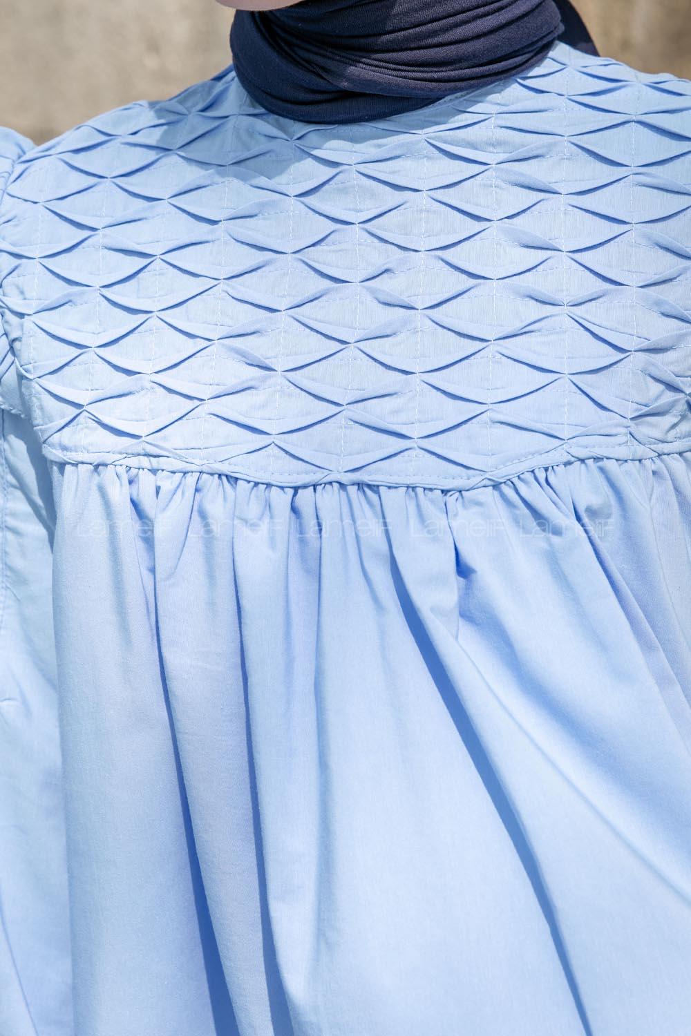 Light Blue Neck Neck Combed Fabric Unprinted Tunic